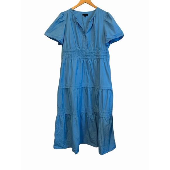 Quince Womens Dress 100% Organic Cotton Poplin Tiered Ruffle Maxi Blue Size XL - Picture 7 of 11